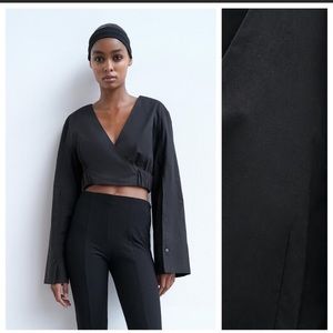 Zara Black Poplin  Wrap Top